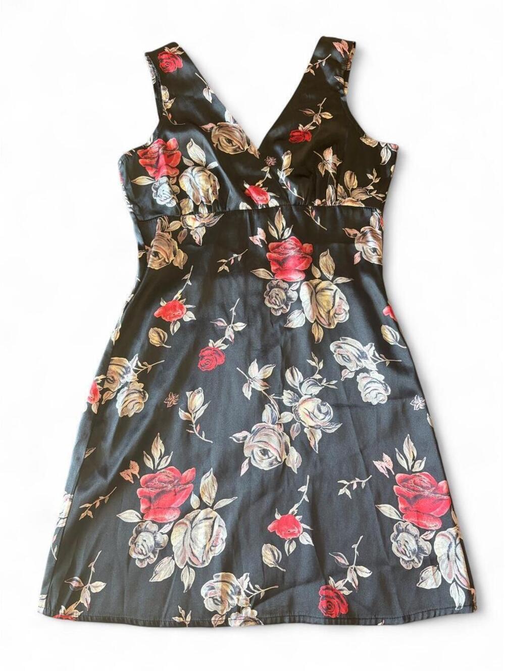 Vintage 90s MGR Satin Floral Mini Dress - Size 3 (Fits XS/S)
